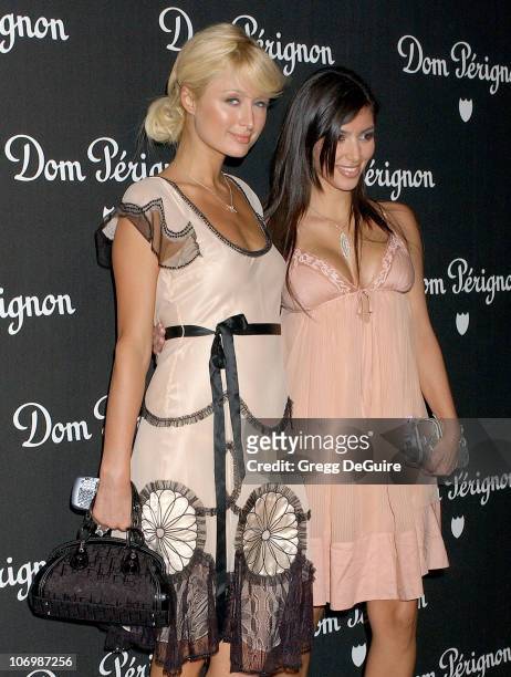 Paris Hilton and Kim Kardashian during Dom Perignon, Karl Lagerfeld and Eva Herzigova Host An International Launch To Unveil The New Image Of Dom...
