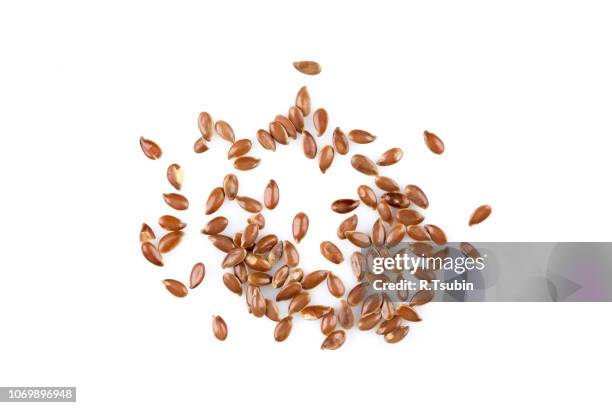 close up of flax seeds isolated on white background - flax seed stock pictures, royalty-free photos & images