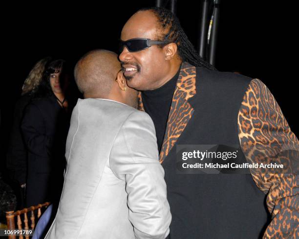 Jermaine Dupri and Stevie Wonder during Songs of Hope IV at Esquire House 360 - Inside at Esquire House 360 in Beverly Hills, California, United...