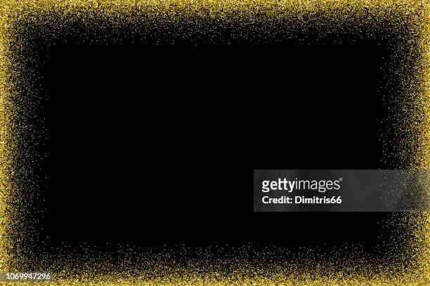 leere glitter gold rahmen auf schwarzem hintergrund - bilderrahmen stock-grafiken, -clipart, -cartoons und -symbole