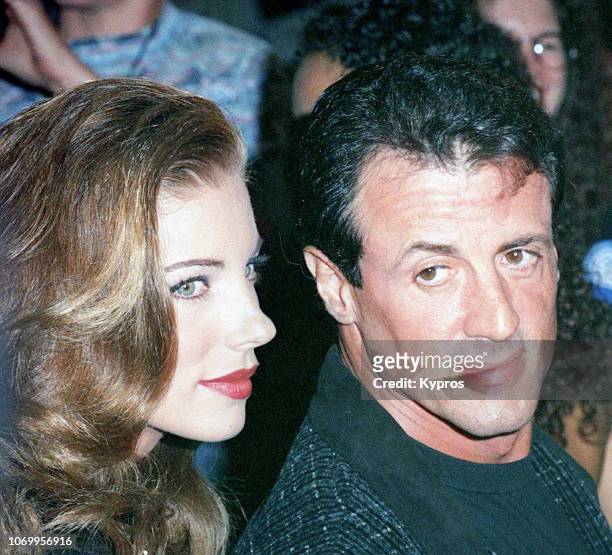 American actor, film director, screenwriter, producer, and playwright Sylvester Stallone and American model Jennifer Flavin, circa 1993.