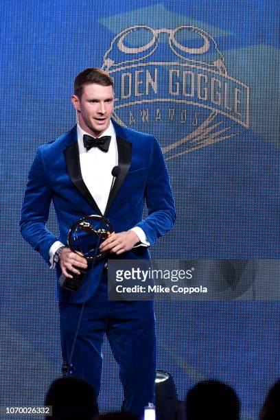 Competitive swimmer Ryan Murphy accepts an award at the 2018 Golden Goggle Awards on November 19, 2018 in New York City.