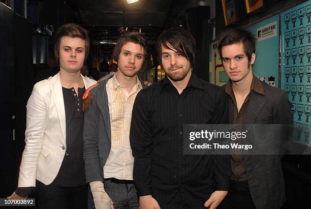 Spencer Smith , Ryan Ross , Jon Walker , and Brendon Urie , of Panic! At the Disco