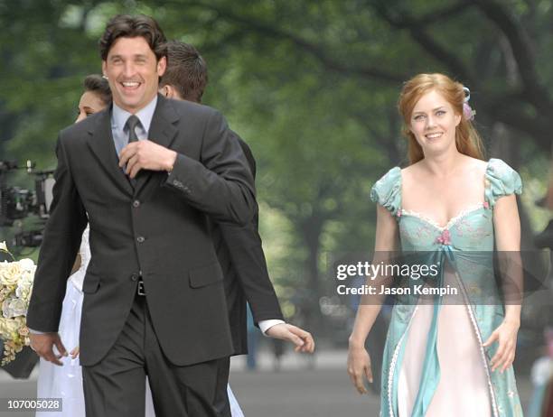 Patrick Dempsey and Amy Adams during Patrick Dempsey, Amy Adams and Jeff Watson on the Set of Disney's "Enchanted" - July 10, 2006 at Central Park in...