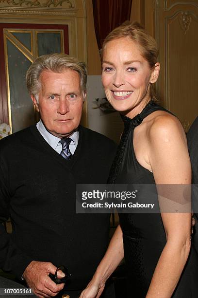 Martin Sheen and Sharon Stone during Harvey Weinstein Hosts a Private Dinner and Screening of "Bobby" for Senators Obama and Schumer at Plaza Athenee...