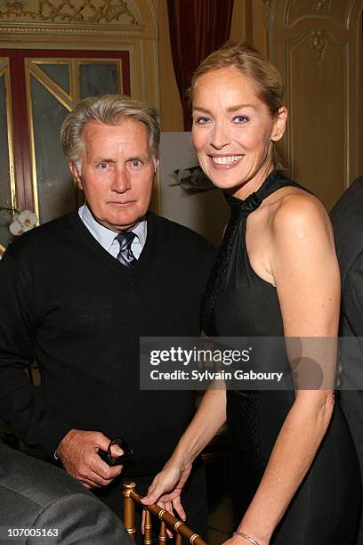 Martin Sheen and Sharon Stone during Harvey Weinstein Hosts a Private Dinner and Screening of "Bobby" for Senators Obama and Schumer at Plaza Athenee...