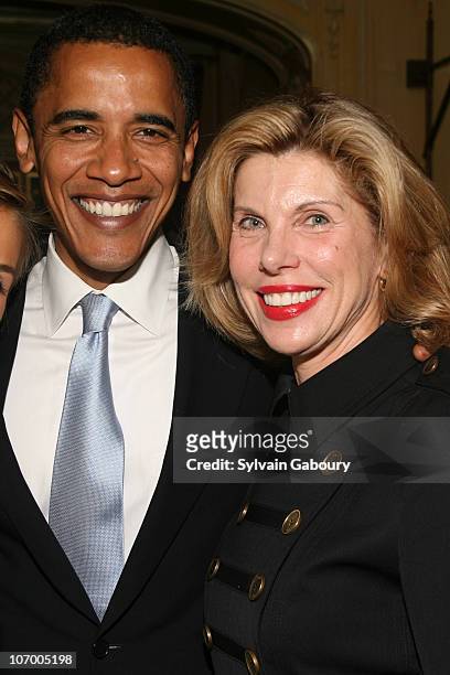 Senator Obama and Christine Baranski during Harvey Weinstein Hosts a Private Dinner and Screening of "Bobby" for Senators Obama and Schumer at Plaza...