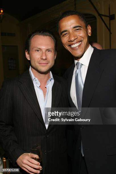 Christian Slater and Senator Obama during Harvey Weinstein Hosts a Private Dinner and Screening of "Bobby" for Senators Obama and Schumer at Plaza...