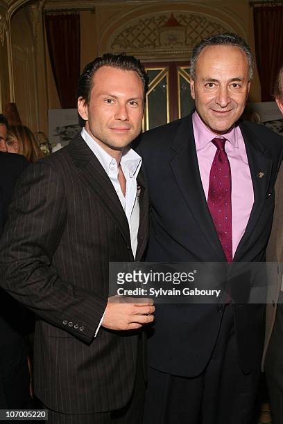 Christian Slater and Senator Schumer during Harvey Weinstein Hosts a Private Dinner and Screening of "Bobby" for Senators Obama and Schumer at Plaza...