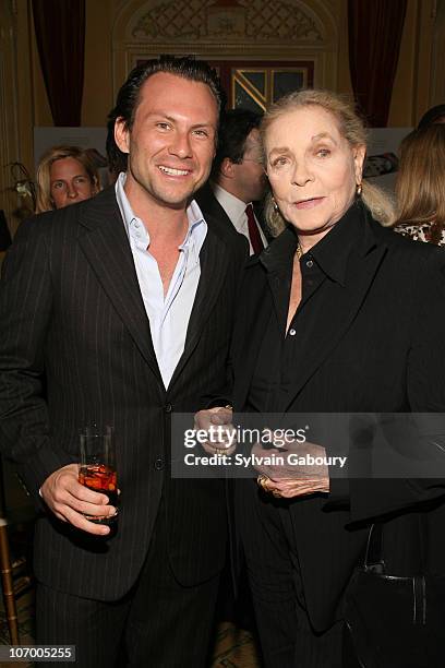 Christian Slater and Lauren Bacall during Harvey Weinstein Hosts a Private Dinner and Screening of "Bobby" for Senators Obama and Schumer at Plaza...