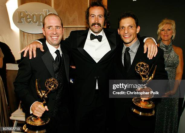 Greg Garcia, winner Outstanding Writing for a Comedy Series for "My Name is Earl," Jason Lee, presenter and Mark Buckland, winner Outstanding...