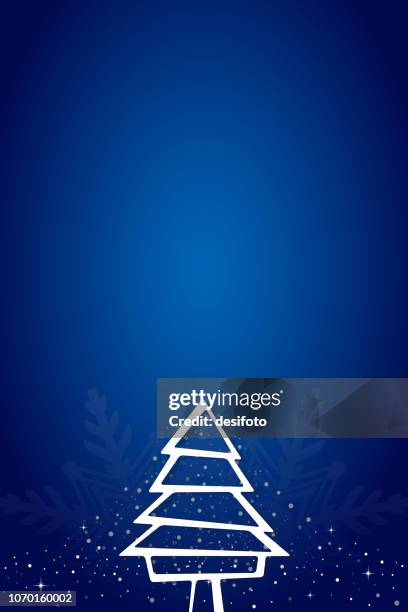 vector illustration of a creative modular white xmas tree over blue flat gradient background. snow, snowflake heaped in the backdrop. - tree shadow white stock illustrations