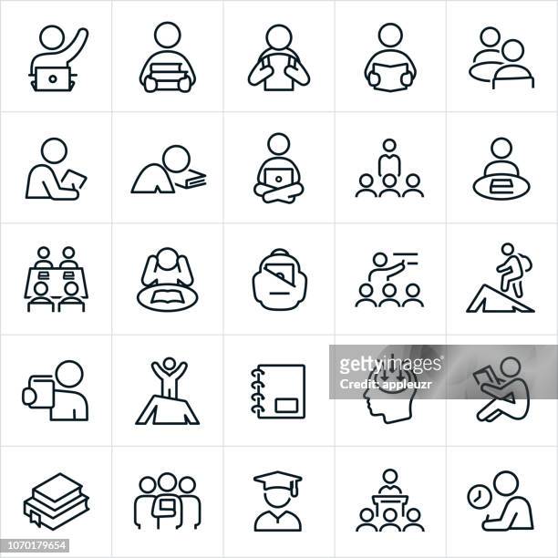 learning icons - person in further education stock illustrations