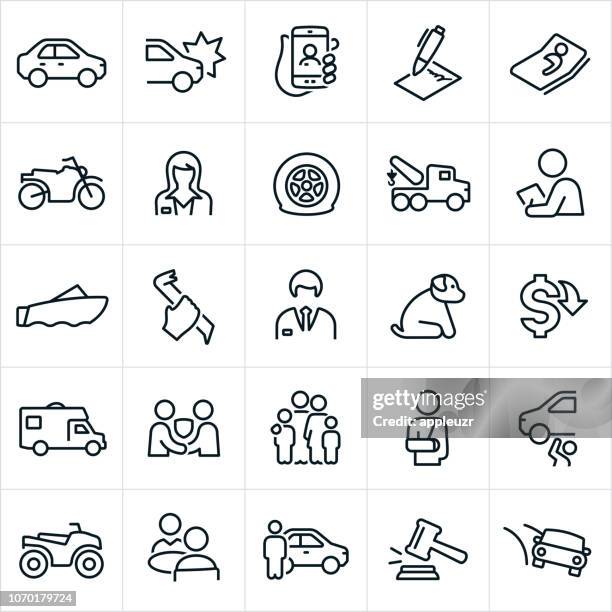 illustrations, cliparts, dessins animés et icônes de icônes d’assurance auto - location de voitures
