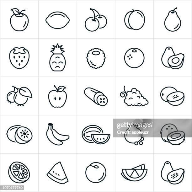 illustrazioni stock, clip art, cartoni animati e icone di tendenza di icone della frutta - coconut