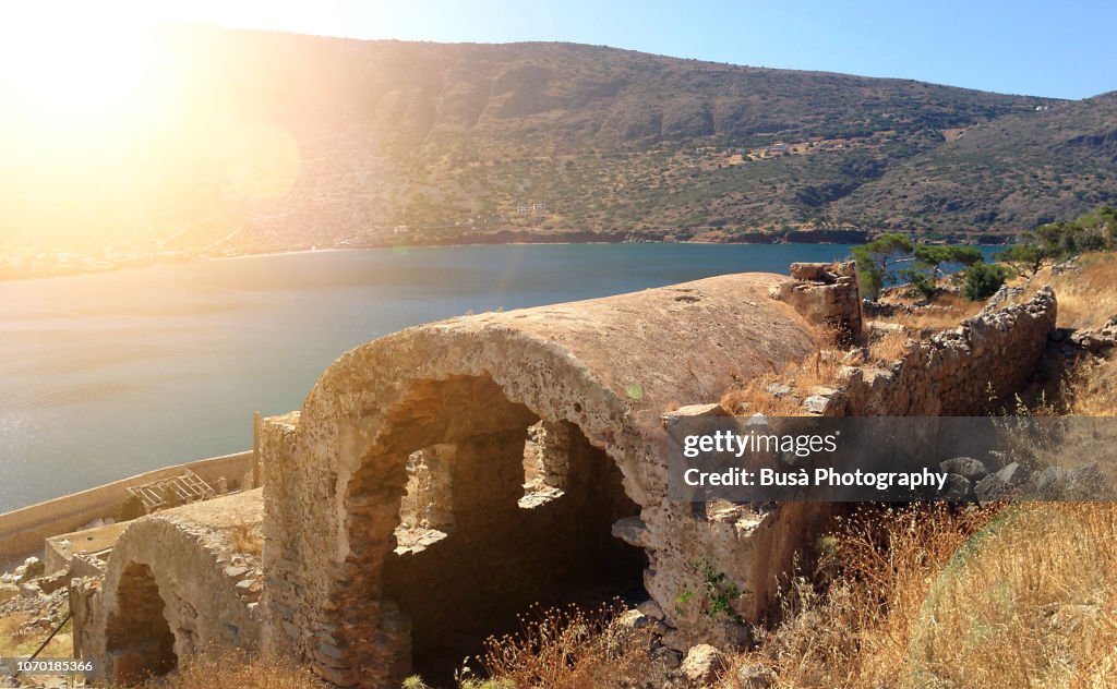 Old ruins of the fortress of Spinalonga, in the island known as Kalydon (Καλυδών) in north-eastern Crete