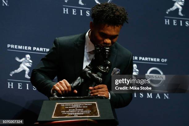Kyler Murray of Oklahoma poses for a photo after winning the 2018 Heisman Trophy on December 8, 2018 in New York City.