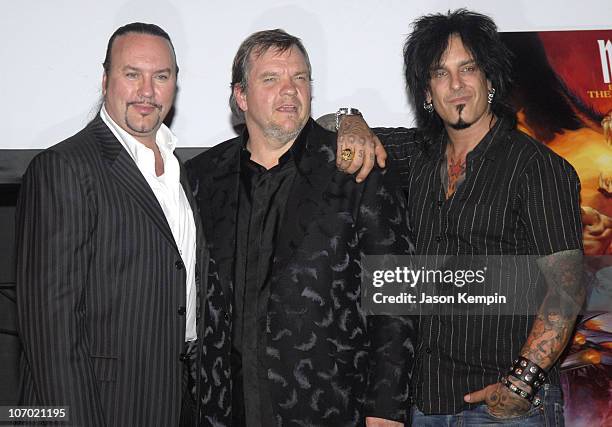 Desmond Child, Meat Loaf and Nikki Sixx during Meat Loaf "Bat Out of Hell III - The Monster is Loose" Press Conference and Listening Party at Avalon...