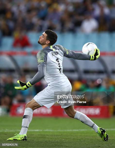 Maty Ryan of Australia throws the ball out during the International Friendly Match between the Australian Socceroos and Lebanon at ANZ Stadium on...
