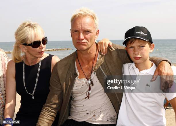 Trudie Styler, Sting and Giacomo Sumner during The 63rd International Venice Film Festival - "Guide to Recognizing Your Saints" Lunch at Nikki Beach...