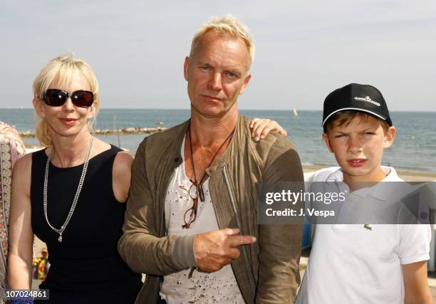 Trudie Styler, Sting and Giacomo Sumner during The 63rd International Venice Film Festival - "Guide to Recognizing Your Saints" Lunch at Nikki Beach...