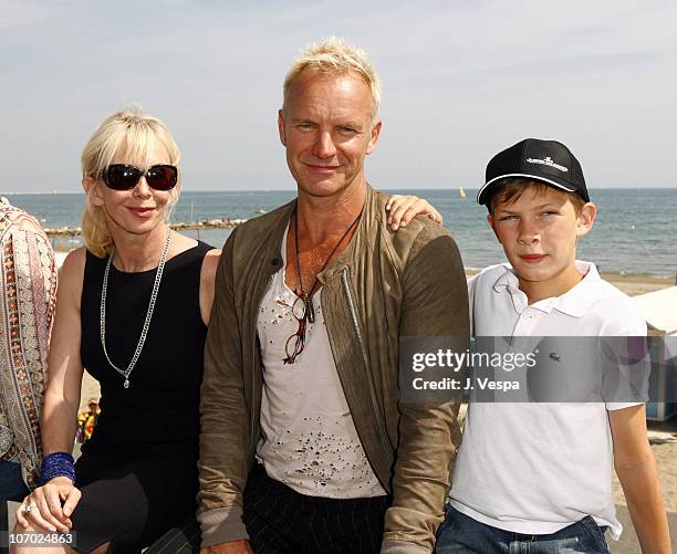 Trudie Styler, Sting and Giacomo Sumner during The 63rd International Venice Film Festival - "Guide to Recognizing Your Saints" Lunch at Nikki Beach...