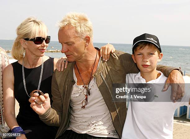 Trudie Styler, Sting and Giacomo Sumner during The 63rd International Venice Film Festival - "Guide to Recognizing Your Saints" Lunch at Nikki Beach...