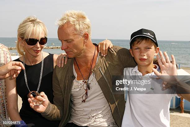 Trudie Styler, Sting and Giacomo Sumner during The 63rd International Venice Film Festival - "Guide to Recognizing Your Saints" Lunch at Nikki Beach...