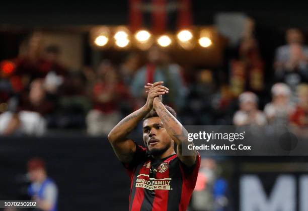 Josef Martinez of Atlanta United reacts as he leaves the pitch against the Portland Timbers during the 2018 MLS Cup between Atlanta United and the...