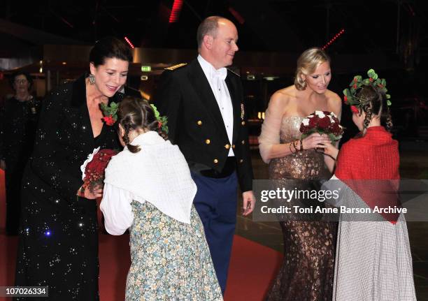 Princess Caroline of Hanover, HSH Prince Albert II of Monaco and Charlene Wittstock attend the Monaco National day Gala concert at Grimaldi forum on...