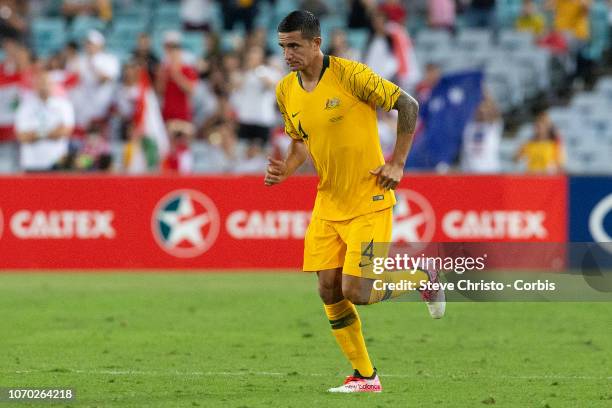 Tim Cahill takes the field during the International Friendly Match between the Australian Socceroos and Lebanon at ANZ Stadium on November 20, 2018...