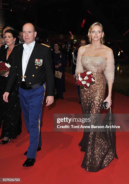 Prince Albert II of Monaco and Charlene Wittstock attend the Monaco National day Gala concert at Grimaldi forum on November 19, 2010 in Monaco,...