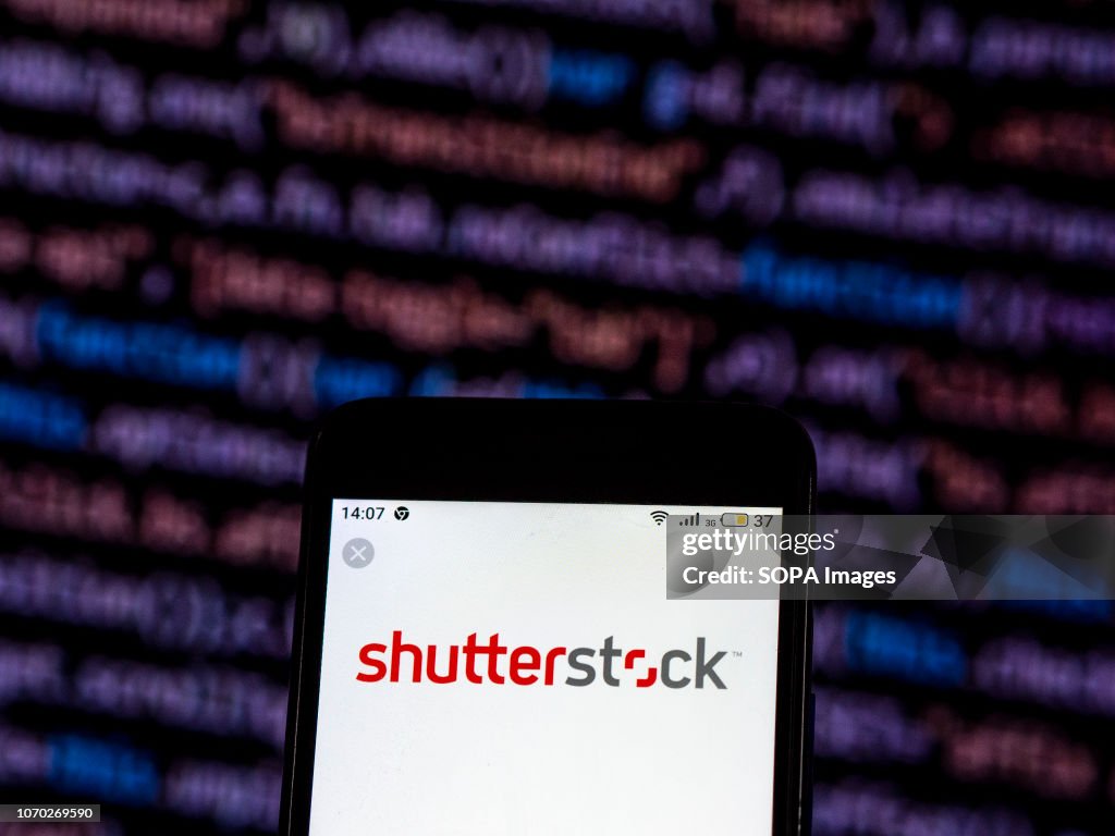 Shutterstock Stock photography company logo seen displayed