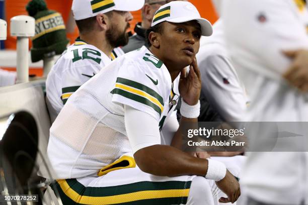 DeShone Kizer of the Green Bay Packers reacts from the sidelines against the Seattle Seahawks in the fourth quarter during their game at CenturyLink...