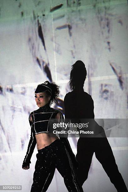 Hong Kong singer Joey Yung Cho Yee performs during her 'Joey Yung Concert Number 6' at the Hong Kong Coliseum on November 19, 2010 in Hong Kong,...