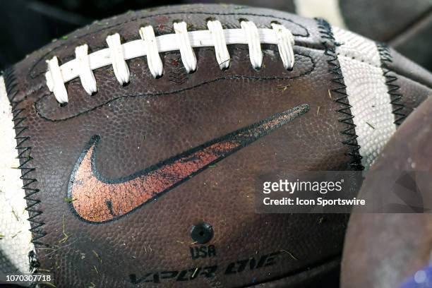 Clemson Tigers football displays the Nike logo during the ACC Championship game between the Clemson Tigers and the Pittsburgh Panthers on December...