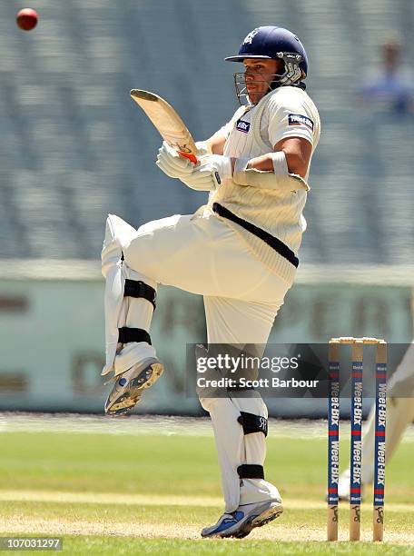 Aaron Finch of the Bushrangers bats during day four of the Sheffield Shield match between the Victorian Bushrangers and the Western Australia...