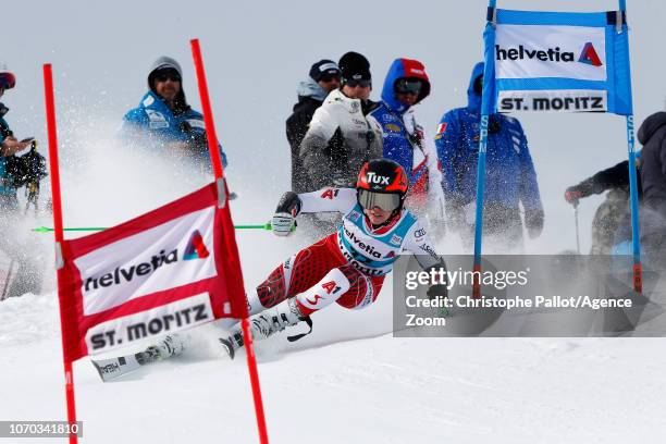 Stephanie Brunner of Austria competes during the Audi FIS Alpine Ski World Cup Women's Parallel Slalom on December 9, 2018 in St Moritz Switzerland.