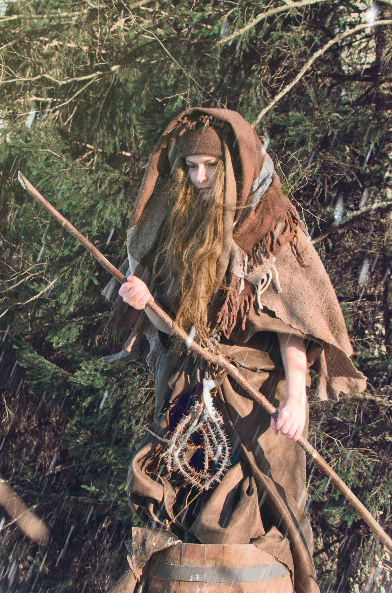 portrait of a shaggy, dishevelled and furious witch with a stick in his hands portrait of a shaggy, dishevelled and furious witch with a stick in his hands
