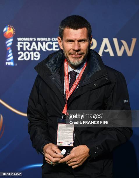 Former Croatian player Zvonimir Boban poses upon arrival at the final draw of the 2019 FIFA Women World cup football tournament in...
