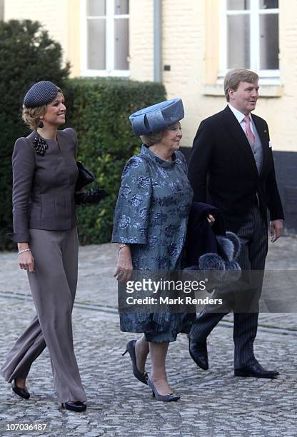 Princess Maxima of the Netherlands, Queen Beatrix of the Netherlands and Prince Willem Alexander of the Netherlands arrive at the marriage of Prince...