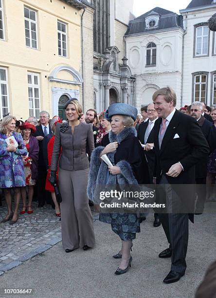 Princess Maxima of the Netherlands, Queen Beatrix of the Netherlands and Prince Willem Alexander of the Netherlands arrive at the marriage of Prince...