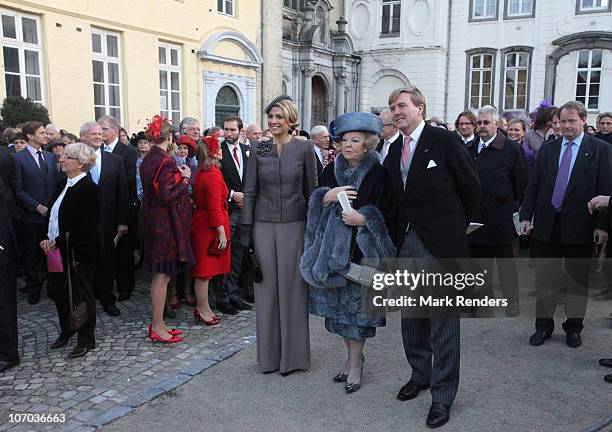 Princess Maxima of the Netherlands, Queen Beatrix of the Netherlands and Prince Willem Alexander of the Netherlands arrive at the marriage of Prince...