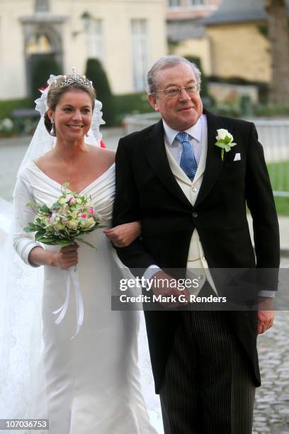 Princess Annemarie Gualtherie van Weezel and Prince Gualtherie van Weezel arrive for the Royal Wedding of Princess Annemarie Gualtherie van Weezel...