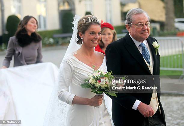 Princess Annemarie Gualtherie van Weezel and Prince Gualtherie van Weezel arrive for the Royal Wedding of Princess Annemarie Gualtherie van Weezel...