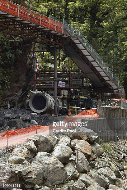 The entrance to the Pike River Coal mine is seen on November 21, 2010 in Greymouth, New Zealand. Ambulance and emergency crews are on site at the...