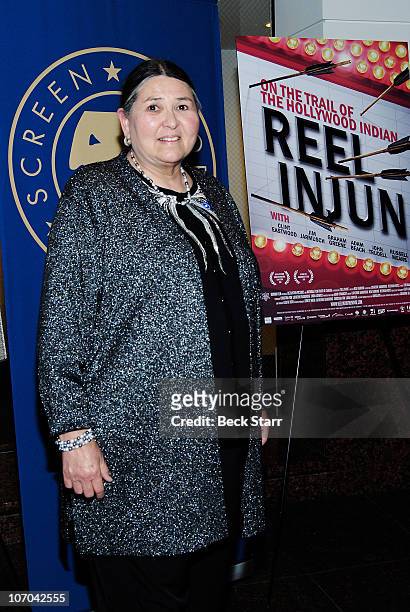 Activist Sacheen Littlefeather arrives to the Screen Actors Guild President's National Task Force for American Indians & NBC Universal Premiere...