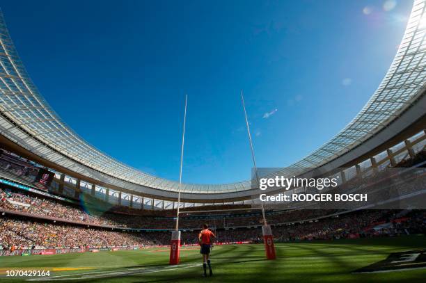 View of the Cape Town Stadium, during the HSBC World Rugby Sevens Series, on December 9 in Cape Town.