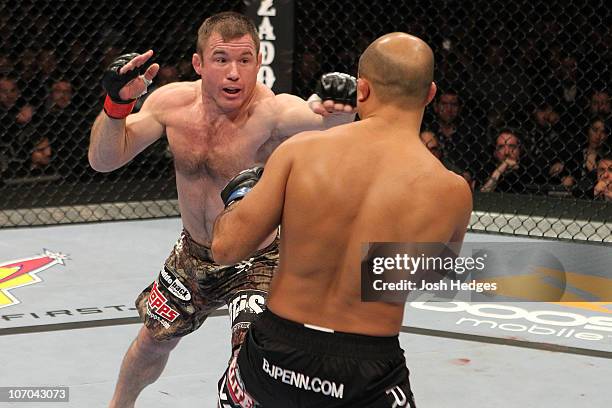 Penn fights against Matt Hughes during their Welterweight bout part of UFC 123 at the Palace of Auburn Hills on November 20, 2010 in Auburn Hills,...