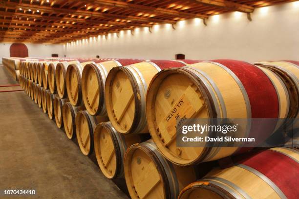 French oak barrels, made by the Tonnellarie des Domaines Barons de Rothschild onsite cooperage, age Grand Vin wine from the 2017 vintage at Château...